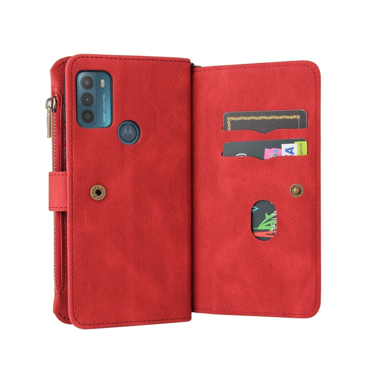 For Motorola Moto G50 Skin Feel PU + TPU Horizontal Flip Leather Case With Holder & 15 Cards Slot & Wallet & Zipper Pocket & Lanyard(Red) - Motorola Cases by PMC TechLife | Online Shopping South Africa | PMC TechLife | Buy Now Pay Later Mobicred