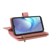For Motorola Moto G50 Skin Feel PU + TPU Horizontal Flip Leather Case With Holder & 15 Cards Slot & Wallet & Zipper Pocket & Lanyard(Pink)