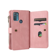 For Motorola Moto G50 Skin Feel PU + TPU Horizontal Flip Leather Case With Holder & 15 Cards Slot & Wallet & Zipper Pocket & Lanyard(Pink)