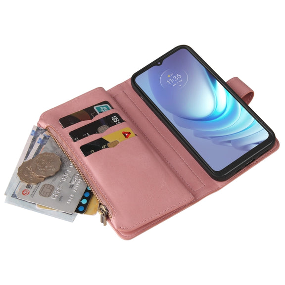 For Motorola Moto G50 Skin Feel PU + TPU Horizontal Flip Leather Case With Holder & 15 Cards Slot & Wallet & Zipper Pocket & Lanyard(Pink)