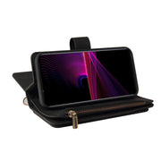 For Sony Xperia 1 III Skin Feel PU + TPU Horizontal Flip Leather Case With Holder & 15 Cards Slot & Wallet & Zipper Pocket & Lanyard(Black)