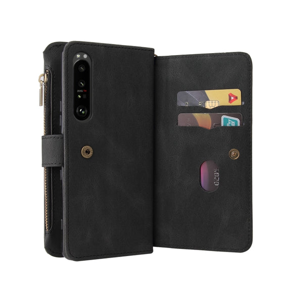 For Sony Xperia 1 III Skin Feel PU + TPU Horizontal Flip Leather Case With Holder & 15 Cards Slot & Wallet & Zipper Pocket & Lanyard(Black)