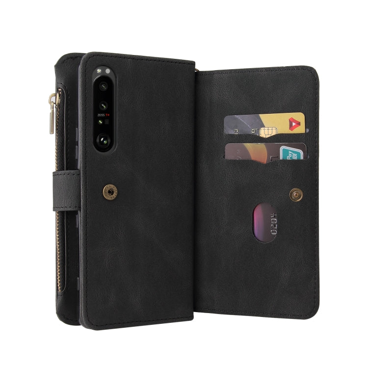 For Sony Xperia 1 III Skin Feel PU + TPU Horizontal Flip Leather Case With Holder & 15 Cards Slot & Wallet & Zipper Pocket & Lanyard(Black)
