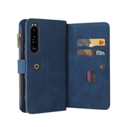 For Sony Xperia 1 III Skin Feel PU + TPU Horizontal Flip Leather Case With Holder & 15 Cards Slot & Wallet & Zipper Pocket & Lanyard(Blue)