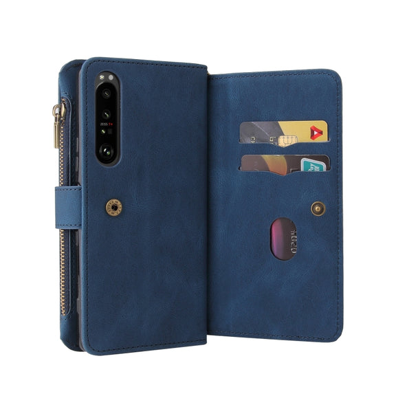 For Sony Xperia 1 III Skin Feel PU + TPU Horizontal Flip Leather Case With Holder & 15 Cards Slot & Wallet & Zipper Pocket & Lanyard(Blue)