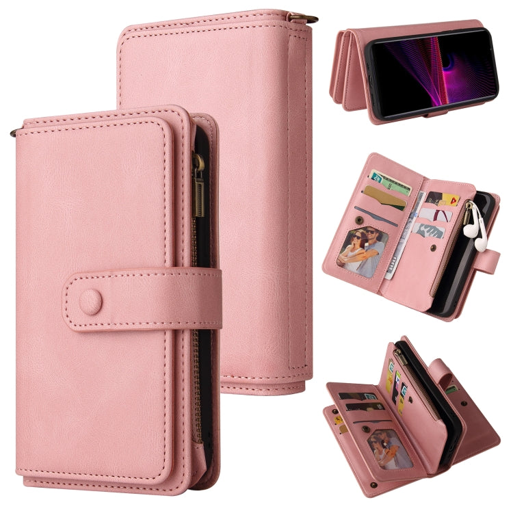 For Sony Xperia 1 III Skin Feel PU + TPU Horizontal Flip Leather Case With Holder & 15 Cards Slot & Wallet & Zipper Pocket & Lanyard(Pink) - Sony Cases by PMC TechLife | Online Shopping South Africa | PMC TechLife | Buy Now Pay Later Mobicred