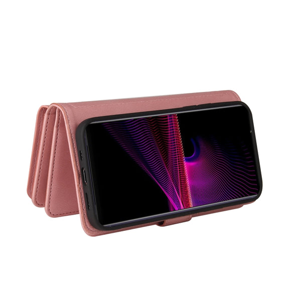 For Sony Xperia 1 III Skin Feel PU + TPU Horizontal Flip Leather Case With Holder & 15 Cards Slot & Wallet & Zipper Pocket & Lanyard(Pink)