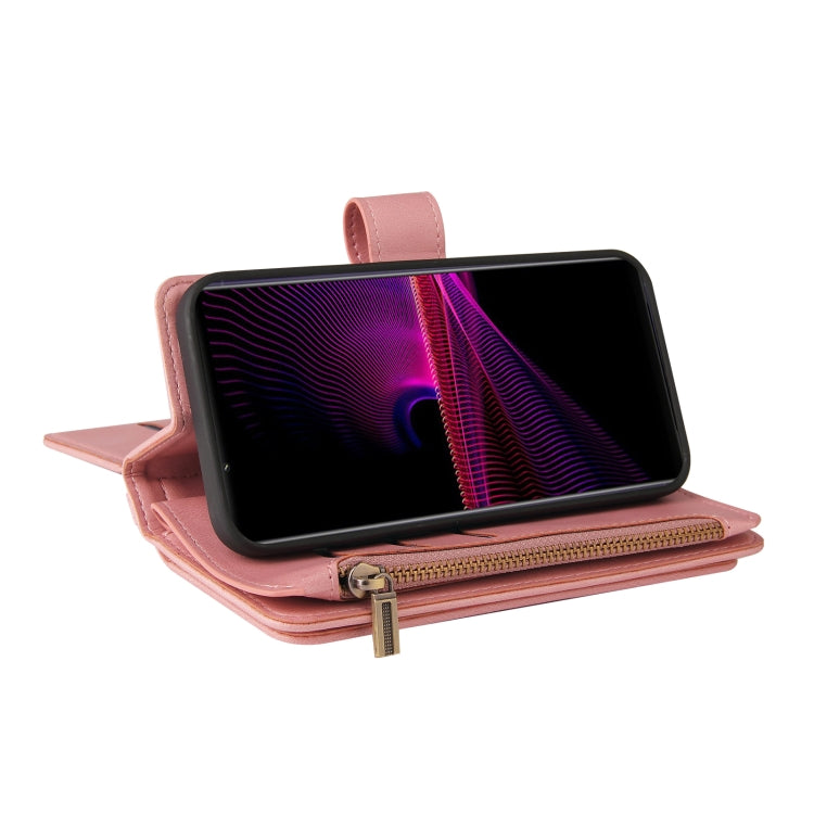 For Sony Xperia 1 III Skin Feel PU + TPU Horizontal Flip Leather Case With Holder & 15 Cards Slot & Wallet & Zipper Pocket & Lanyard(Pink) - Sony Cases by PMC TechLife | Online Shopping South Africa | PMC TechLife | Buy Now Pay Later Mobicred