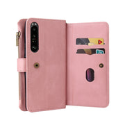 For Sony Xperia 1 III Skin Feel PU + TPU Horizontal Flip Leather Case With Holder & 15 Cards Slot & Wallet & Zipper Pocket & Lanyard(Pink)