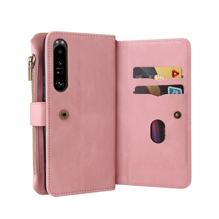 For Sony Xperia 1 III Skin Feel PU + TPU Horizontal Flip Leather Case With Holder & 15 Cards Slot & Wallet & Zipper Pocket & Lanyard(Pink)