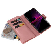 For Sony Xperia 1 III Skin Feel PU + TPU Horizontal Flip Leather Case With Holder & 15 Cards Slot & Wallet & Zipper Pocket & Lanyard(Pink)
