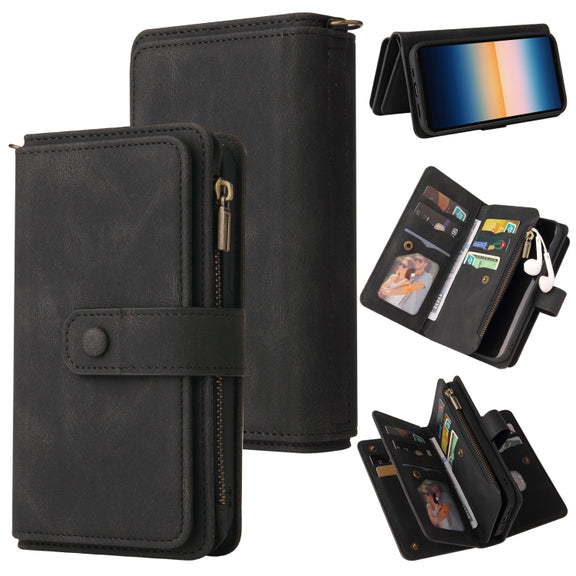 For Sony Xperia 10 III Skin Feel PU + TPU Horizontal Flip Leather Case With Holder & 15 Cards Slot & Wallet & Zipper Pocket & Lanyard(Black)