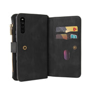 For Sony Xperia 10 III Skin Feel PU + TPU Horizontal Flip Leather Case With Holder & 15 Cards Slot & Wallet & Zipper Pocket & Lanyard(Black)