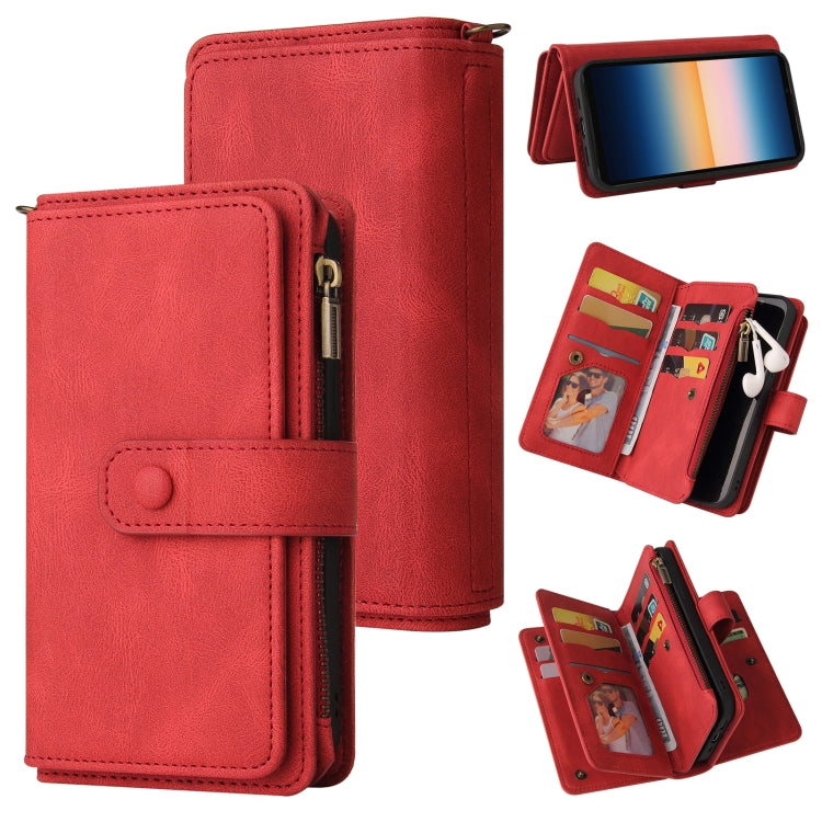 For Sony Xperia 10 III Skin Feel PU + TPU Horizontal Flip Leather Case With Holder & 15 Cards Slot & Wallet & Zipper Pocket & Lanyard(Red) - Sony Cases by PMC TechLife | Online Shopping South Africa | PMC TechLife | Buy Now Pay Later Mobicred
