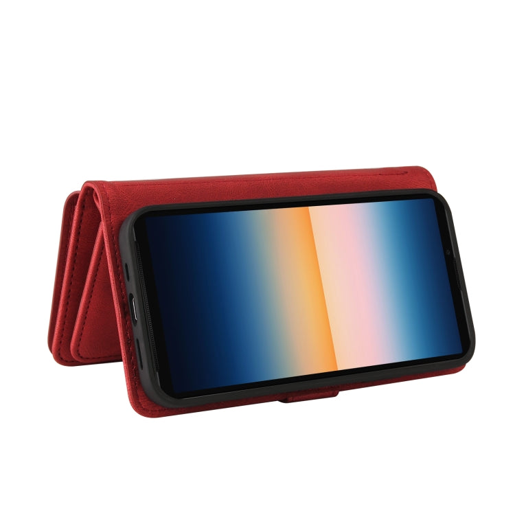 For Sony Xperia 10 III Skin Feel PU + TPU Horizontal Flip Leather Case With Holder & 15 Cards Slot & Wallet & Zipper Pocket & Lanyard(Red)
