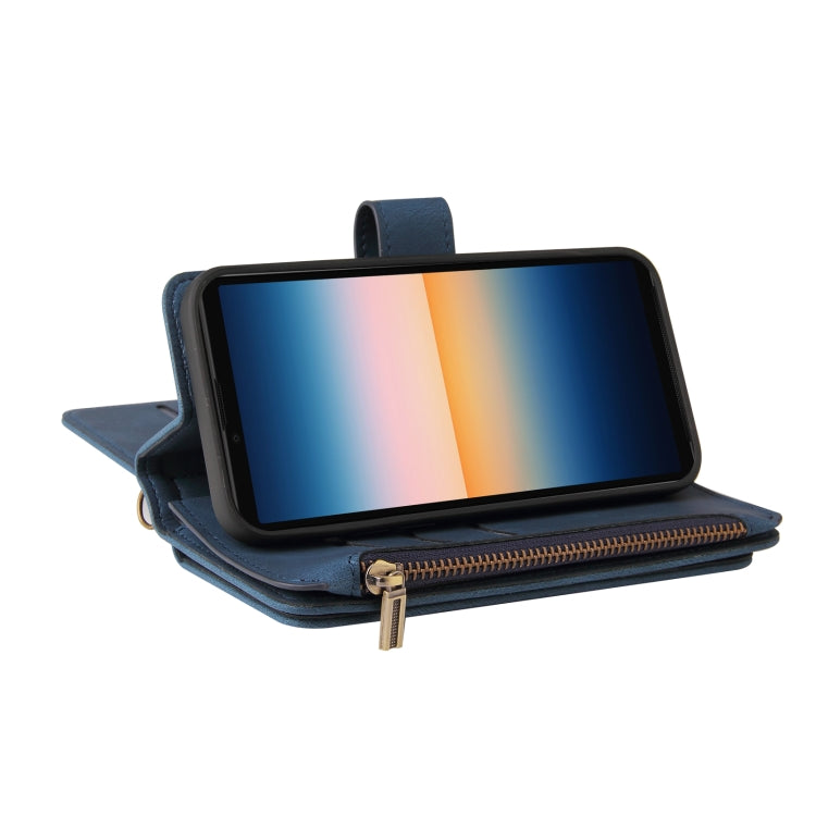 For Sony Xperia 10 III Skin Feel PU + TPU Horizontal Flip Leather Case With Holder & 15 Cards Slot & Wallet & Zipper Pocket & Lanyard(Blue) - Sony Cases by PMC TechLife | Online Shopping South Africa | PMC TechLife | Buy Now Pay Later Mobicred