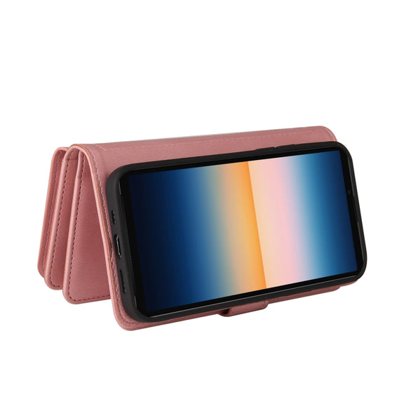 For Sony Xperia 10 III Skin Feel PU + TPU Horizontal Flip Leather Case With Holder & 15 Cards Slot & Wallet & Zipper Pocket & Lanyard(Pink)