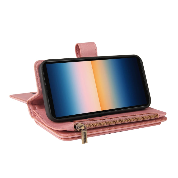 For Sony Xperia 10 III Skin Feel PU + TPU Horizontal Flip Leather Case With Holder & 15 Cards Slot & Wallet & Zipper Pocket & Lanyard(Pink) - Sony Cases by PMC TechLife | Online Shopping South Africa | PMC TechLife | Buy Now Pay Later Mobicred