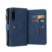 For Sony Xperia 5 III Skin Feel PU + TPU Horizontal Flip Leather Case With Holder & 15 Cards Slot & Wallet & Zipper Pocket & Lanyard(Blue)