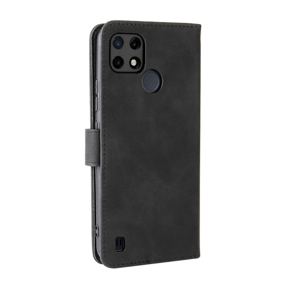 For OPPO Realme C21Y Solid Color Skin Feel Magnetic Buckle Horizontal Flip Calf Texture PU Leather Case with Holder & Card Slots & Wallet(Black)
