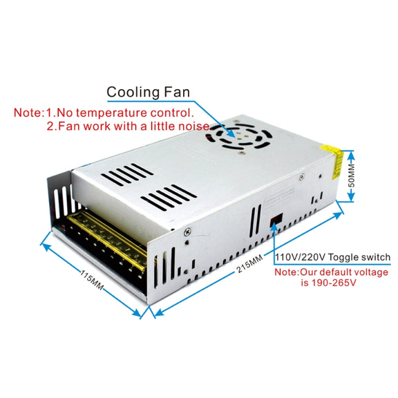 S-600-12 DC12V 50A 600W Light Bar Regulated Switching Power Supply LED Transformer, Size: 215 x 115 x 50mm