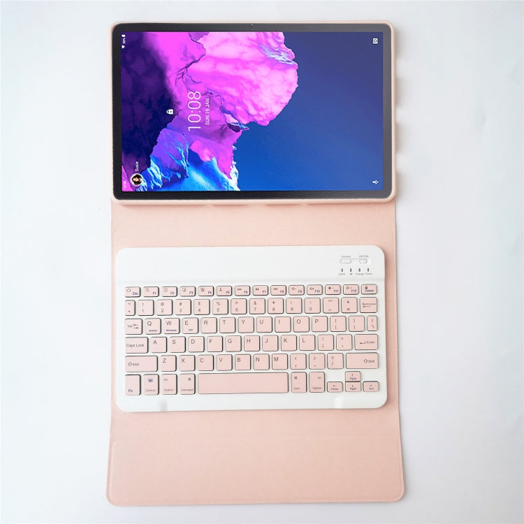 For Lenovo Pad Tab P11 11 inch TB-J606F LX110 Solid Color Detachable Square Keycap Bluetooth Keyboard Leather Tablet Case with Stand(Pink)
