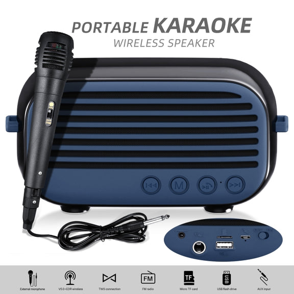 New Rixing NR-3000M Bluetooth 5.0 Portable Karaoke Wireless Bluetooth Speaker with Microphone & Shoulder Strap(Green)