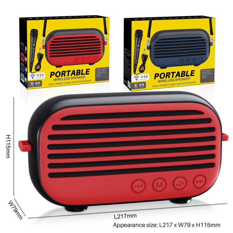 New Rixing NR-3000M Bluetooth 5.0 Portable Karaoke Wireless Bluetooth Speaker with Microphone & Shoulder Strap(Red)