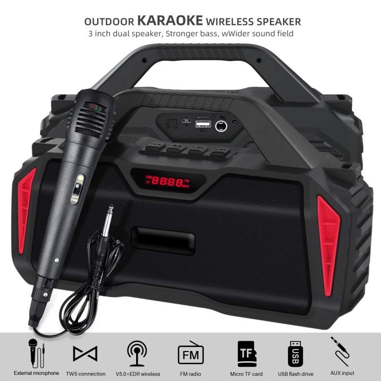 New Rixing NR-6011M Bluetooth 5.0 Portable Outdoor Karaoke Wireless Bluetooth Speaker with Microphone & Shoulder Strap(Red)