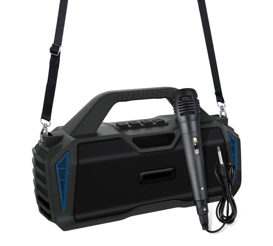 New Rixing NR-6011M Bluetooth 5.0 Portable Outdoor Karaoke Wireless Bluetooth Speaker with Microphone & Shoulder Strap(Blue) - free shipping - PMC Jewellery - Order now!