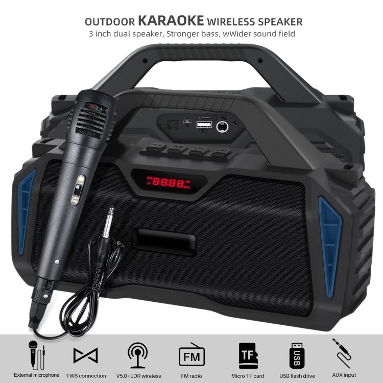 New Rixing NR-6011M Bluetooth 5.0 Portable Outdoor Karaoke Wireless Bluetooth Speaker with Microphone & Shoulder Strap(Blue) - free shipping - PMC Jewellery - Order now!