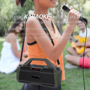 New Rixing NR-6011M Bluetooth 5.0 Portable Outdoor Karaoke Wireless Bluetooth Speaker with Microphone & Shoulder Strap(Black)