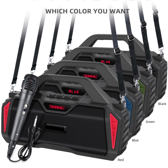 New Rixing NR-6011M Bluetooth 5.0 Portable Outdoor Karaoke Wireless Bluetooth Speaker with Microphone & Shoulder Strap(Black)
