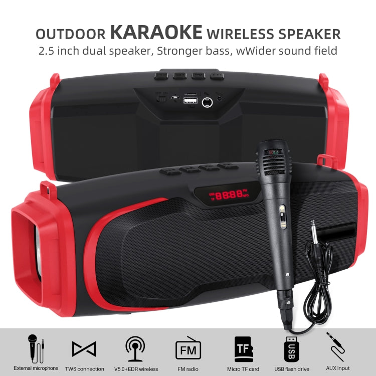 New Rixing NR-6012M Bluetooth 5.0 Portable Outdoor Karaoke Wireless Bluetooth Speaker with Microphone & Shoulder Strap(Red) - free shipping - PMC Jewellery - Order now!