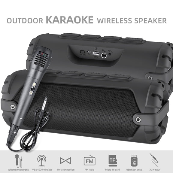 New Rixing NR-6013M Bluetooth 5.0 Portable Outdoor Karaoke Wireless Bluetooth Speaker with Microphone & Shoulder Strap(Black)