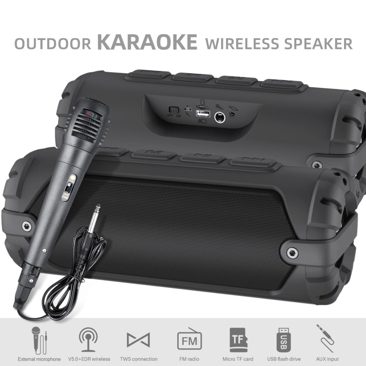 New Rixing NR-6013M Bluetooth 5.0 Portable Outdoor Karaoke Wireless Bluetooth Speaker with Microphone & Shoulder Strap(Black)