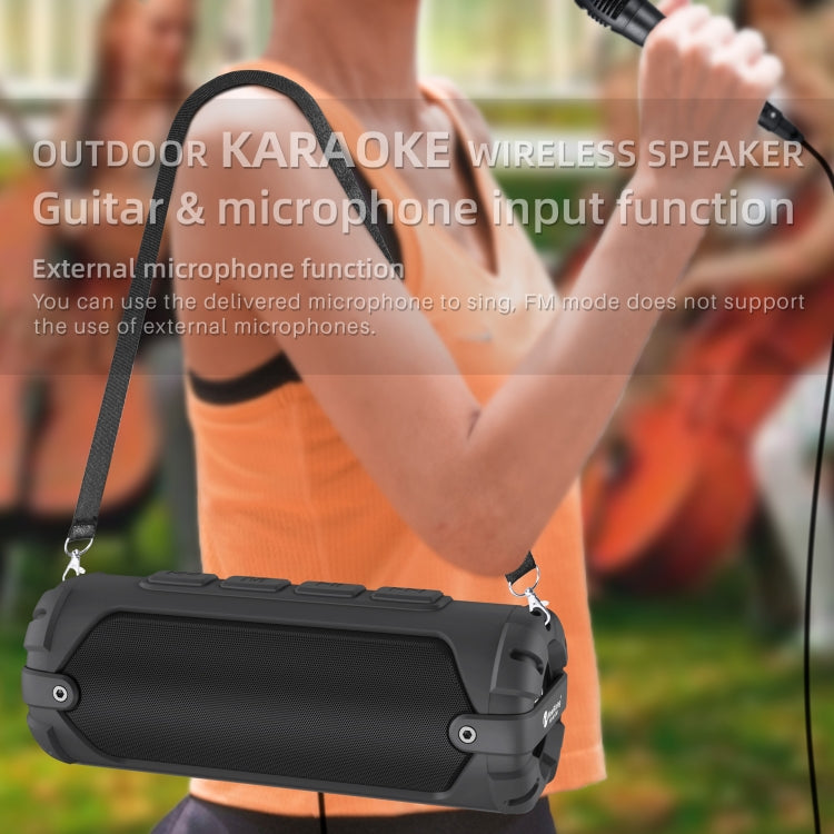 New Rixing NR-6013M Bluetooth 5.0 Portable Outdoor Karaoke Wireless Bluetooth Speaker with Microphone & Shoulder Strap(Blue)