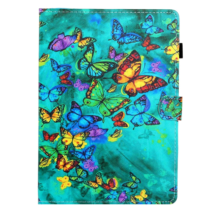 10 inch Universal Colored Drawing Horizontal Flip PU Leather Case with Holder & Card Slot(Green Butterfly)