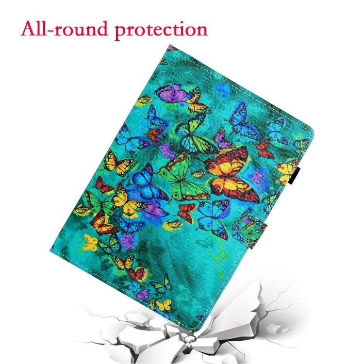 10 inch Universal Colored Drawing Horizontal Flip PU Leather Case with Holder & Card Slot(Green Butterfly)