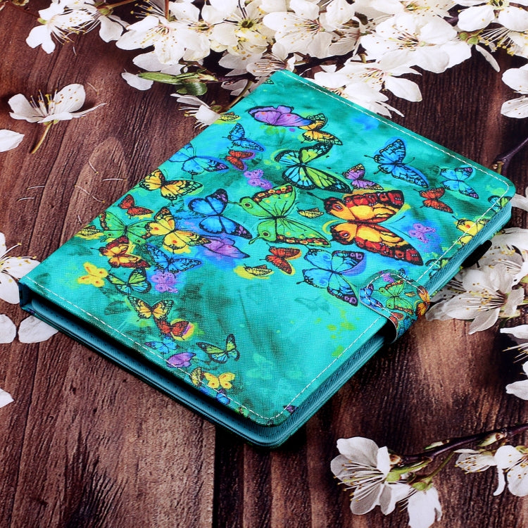 10 inch Universal Colored Drawing Horizontal Flip PU Leather Case with Holder & Card Slot(Green Butterfly)