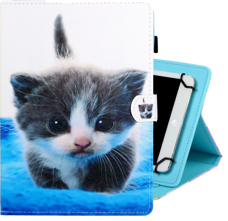 10 inch Universal Colored Drawing Horizontal Flip PU Leather Case with Holder & Card Slot(Blue White cat) - 10 - 11 inch by PMC Jewellery | Online Shopping South Africa | PMC Jewellery | Buy Now Pay Later Mobicred