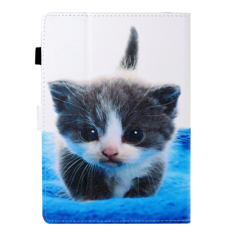 10 inch Universal Colored Drawing Horizontal Flip PU Leather Case with Holder & Card Slot(Blue White cat) - 10 - 11 inch by PMC Jewellery | Online Shopping South Africa | PMC Jewellery | Buy Now Pay Later Mobicred