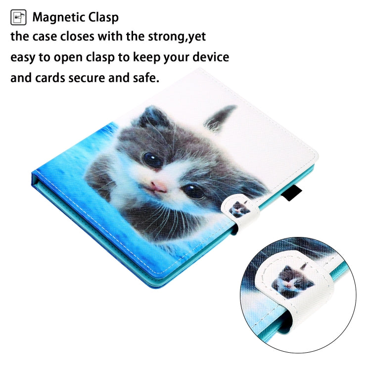 10 inch Universal Colored Drawing Horizontal Flip PU Leather Case with Holder & Card Slot(Blue White cat) - 10 - 11 inch by PMC Jewellery | Online Shopping South Africa | PMC Jewellery | Buy Now Pay Later Mobicred
