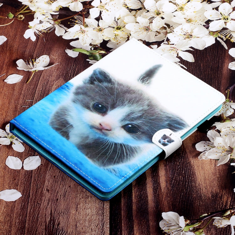 10 inch Universal Colored Drawing Horizontal Flip PU Leather Case with Holder & Card Slot(Blue White cat) - 10 - 11 inch by PMC Jewellery | Online Shopping South Africa | PMC Jewellery | Buy Now Pay Later Mobicred