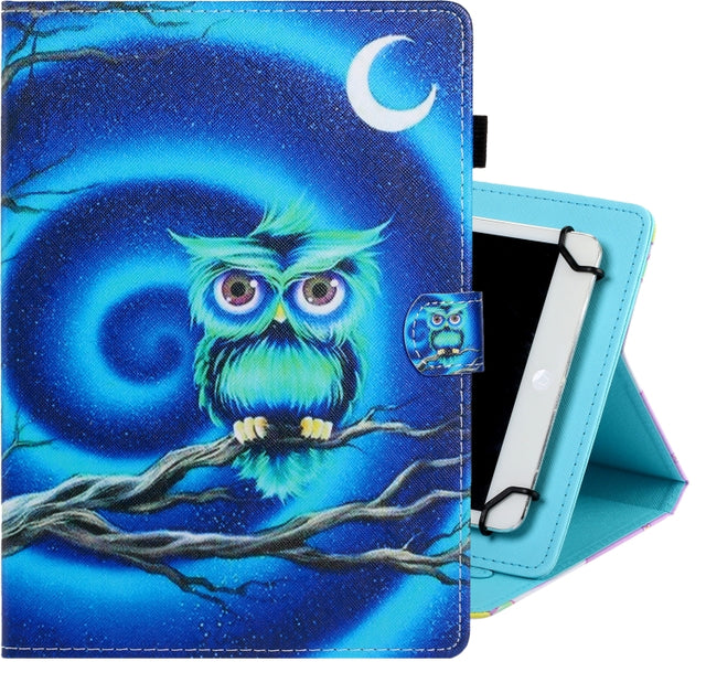 10 inch Universal Colored Drawing Horizontal Flip PU Leather Case with Holder & Card Slot(Moon Owl)