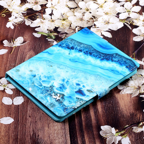 10 inch Universal Colored Drawing Horizontal Flip PU Leather Case with Holder & Card Slot(Blue Marble)