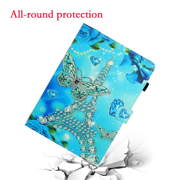 10 inch Universal Colored Drawing Horizontal Flip PU Leather Case with Holder & Card Slot(Butterfly Tower)