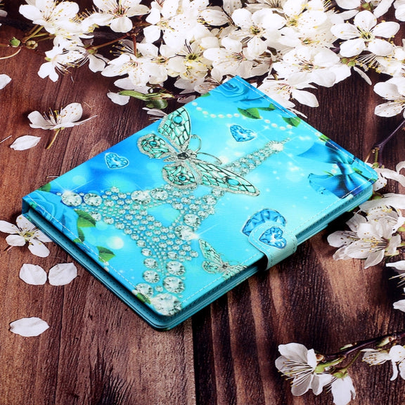 10 inch Universal Colored Drawing Horizontal Flip PU Leather Case with Holder & Card Slot(Butterfly Tower)