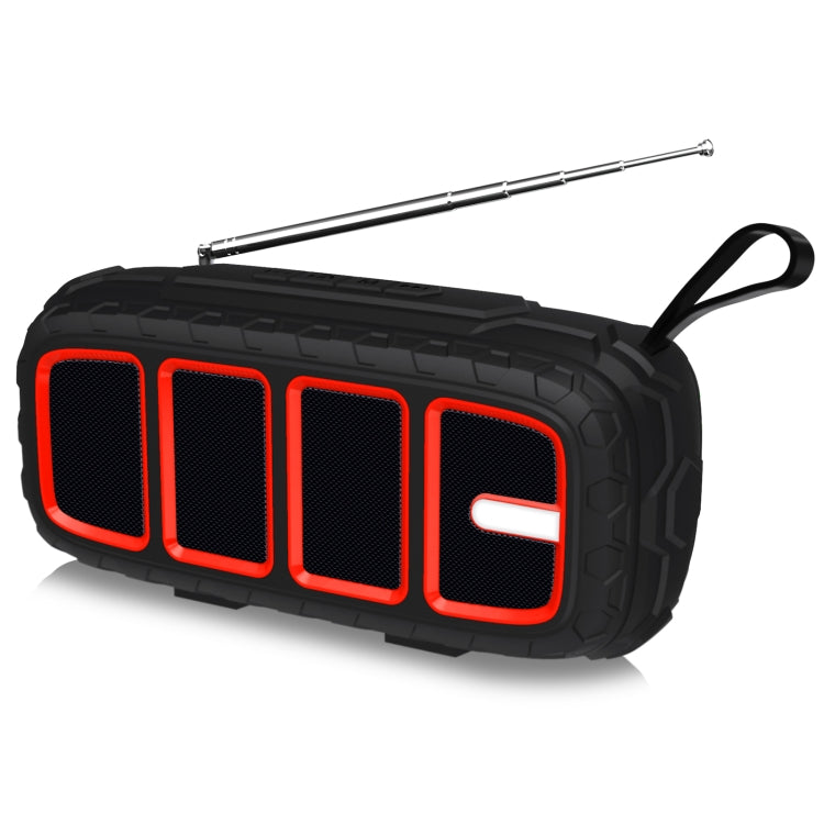 NewRixing NR-5018FM Outdoor Portable Bluetooth Speaker with Antenna, Support Hands-free Call / TF Card / FM / U Disk(Black+Red)
