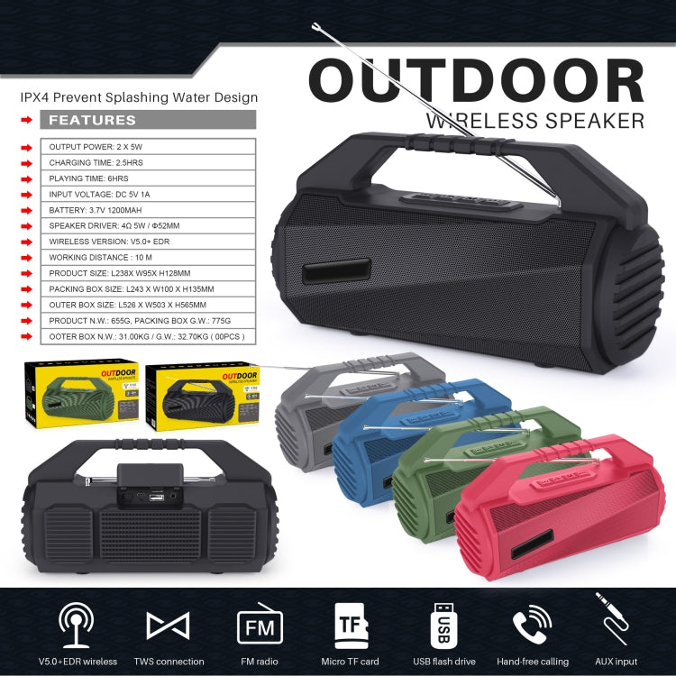 NewRixing NR-4025FM Outdoor Splash-proof Water Portable Bluetooth Speaker, Support Hands-free Call / TF Card / FM / U Disk(Blue)